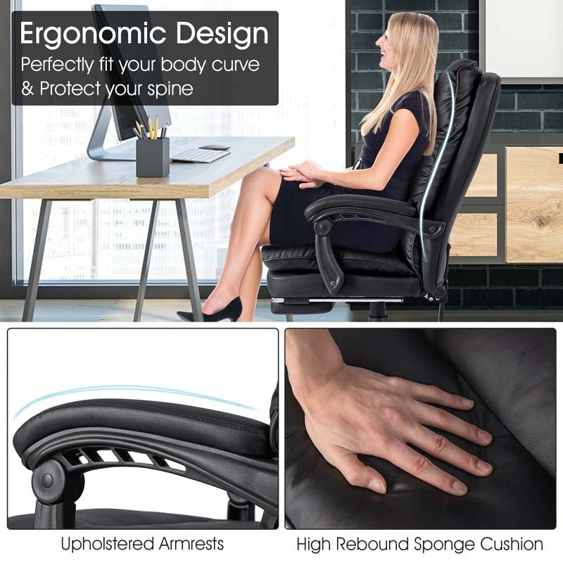Eletriclife PU Leather Office Chair Reclining Chair with Retractable Footrest