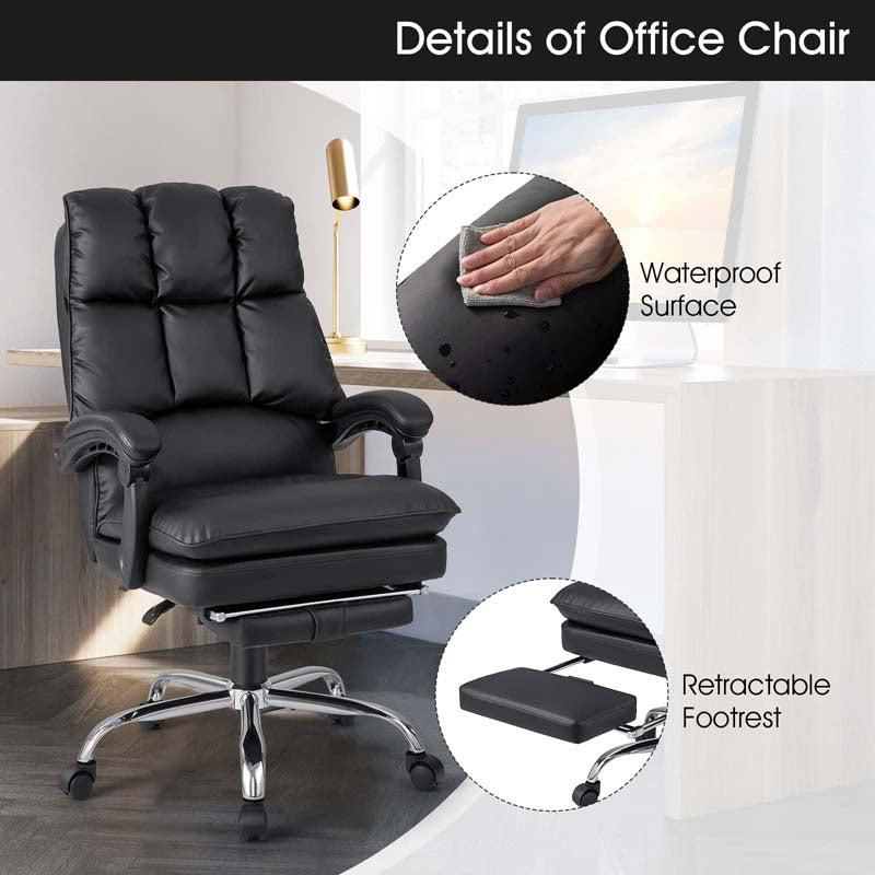 Eletriclife PU Leather Office Chair Reclining Chair with Retractable Footrest