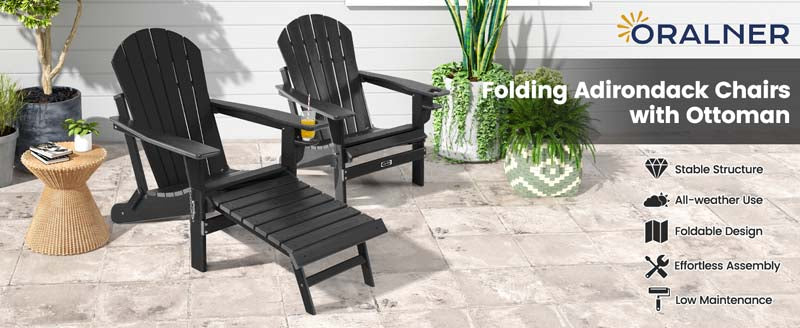 Eletriclife Patio All-Weather Folding Adirondack Chair with Pull-Out Ottoman