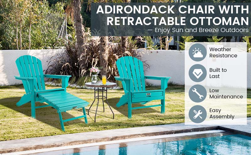 Eletriclife Patio HDPE Adirondack Chair with Retractable Ottoman