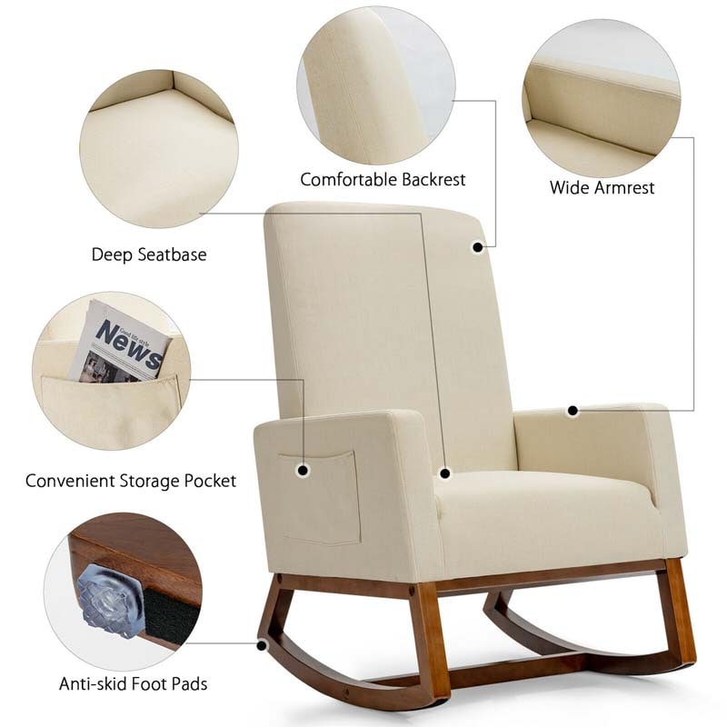 Eletriclife Rocking High Back Upholstered Lounge Armchair with Side Pocket