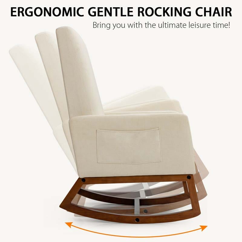 Eletriclife Rocking High Back Upholstered Lounge Armchair with Side Pocket