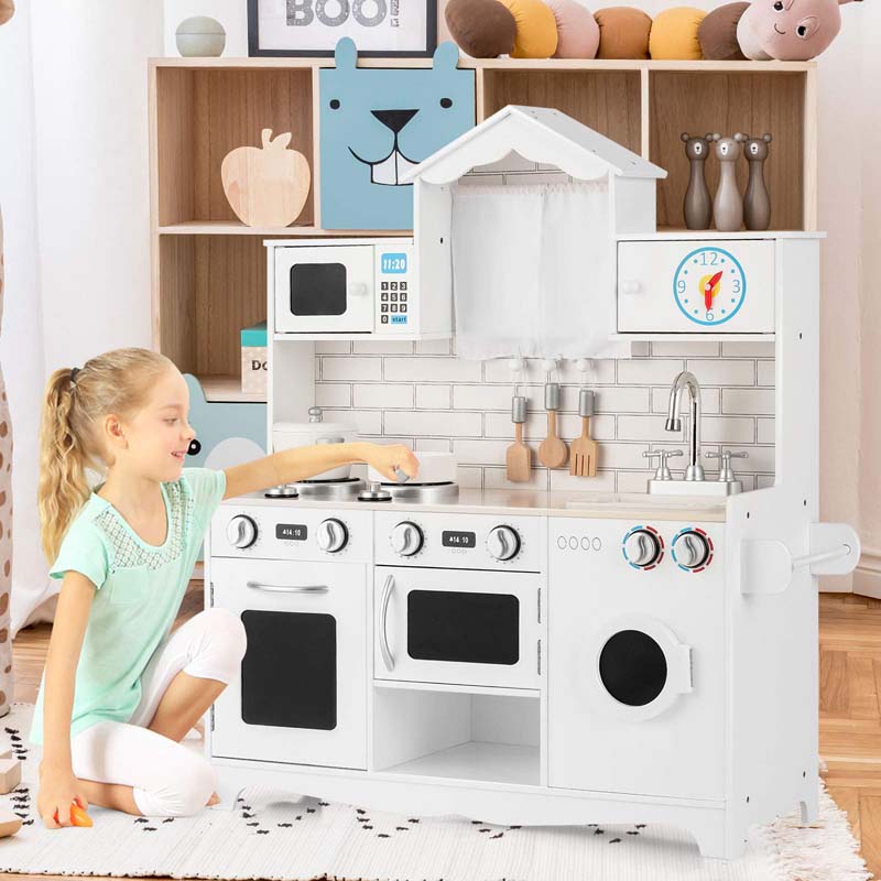 Eletriclife Rooftop Wooden Kids Kitchen Playset with Cookware Accessories