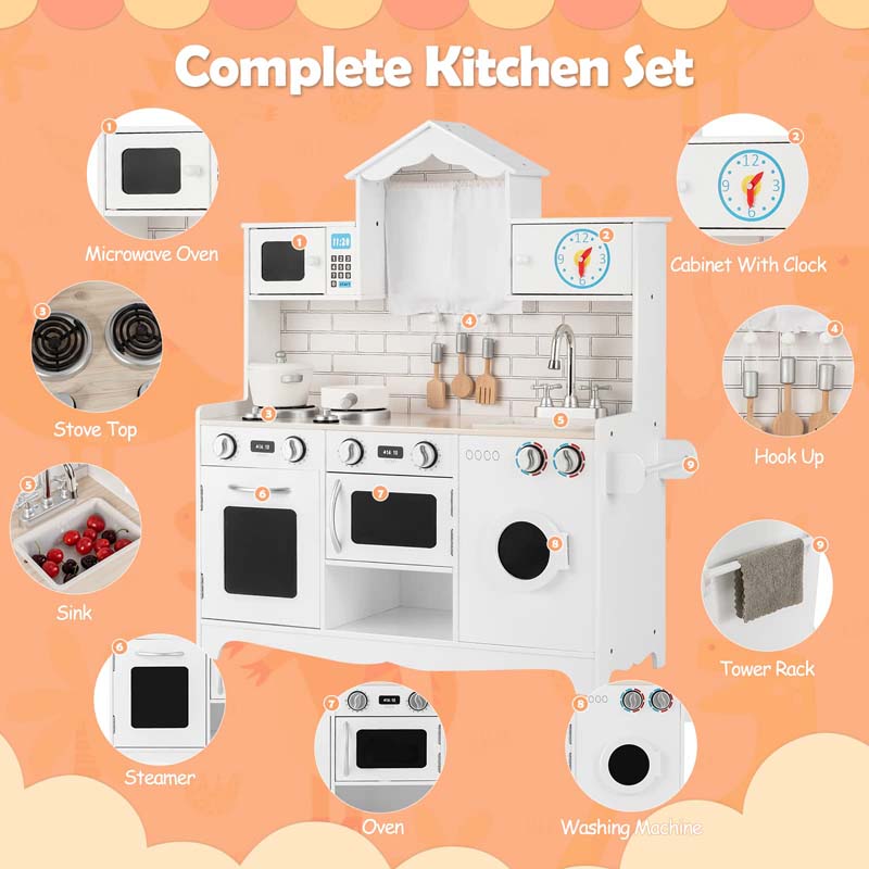 Eletriclife Rooftop Wooden Kids Kitchen Playset with Cookware Accessories