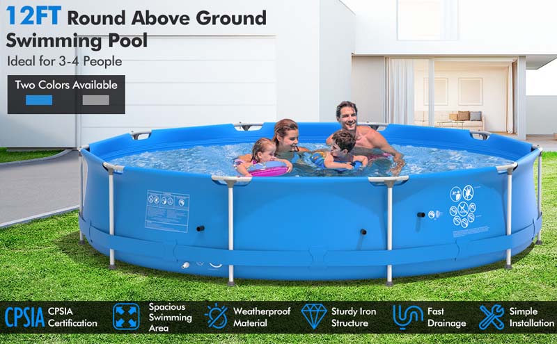 Eletriclife Round Above Ground Swimming Pool With Pool Cover