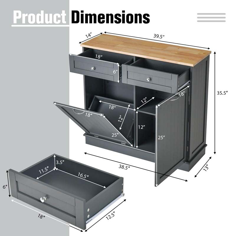 Eletriclife Rubber Wood Kitchen Trash Cabinet with Single Trash Can Holder and Adjustable Shelf