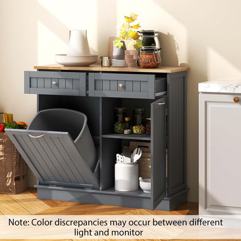 Eletriclife Rubber Wood Kitchen Trash Cabinet with Single Trash Can Holder and Adjustable Shelf