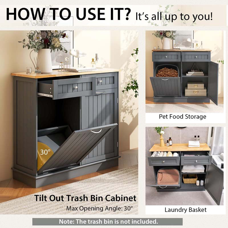 Eletriclife Rubber Wood Kitchen Trash Cabinet with Single Trash Can Holder and Adjustable Shelf