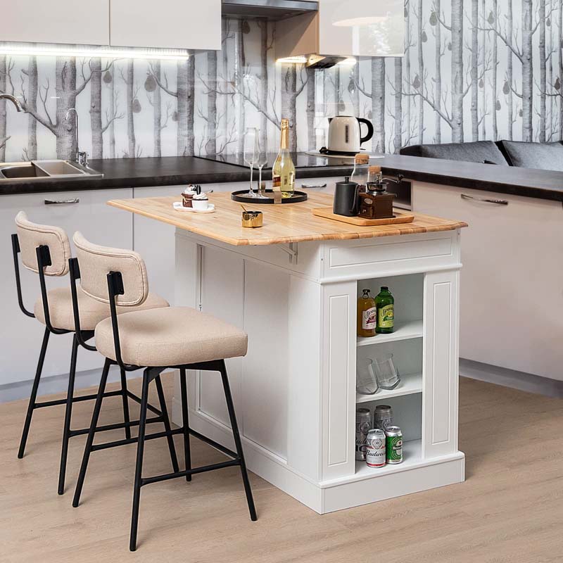 Eletriclife Rubber Wood Top Kitchen Island with Storage and Drop Leaf