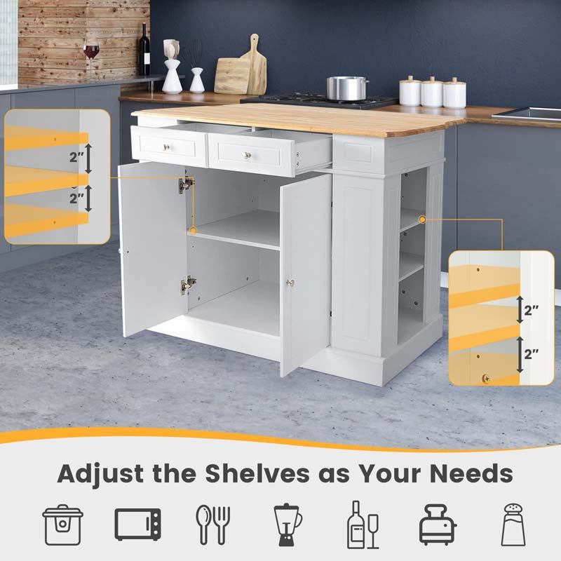 Eletriclife Rubber Wood Top Kitchen Island with Storage and Drop Leaf