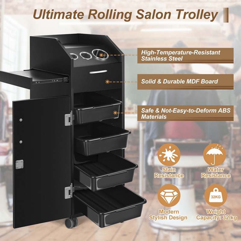 Eletriclife Salon Trolley Cart with 4 Storage Trays Black