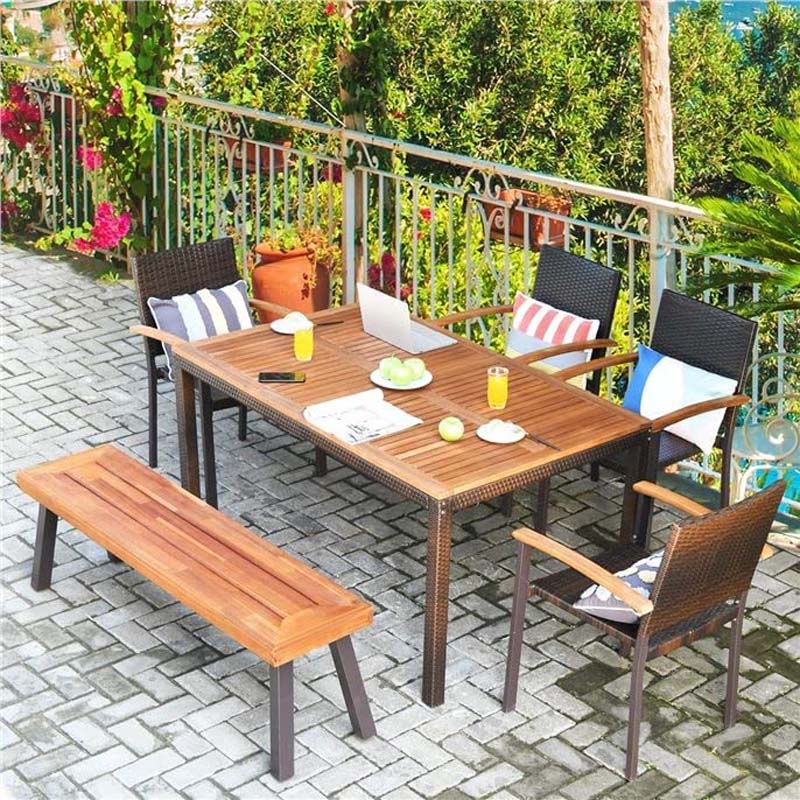 Eletriclife Set of 2 Patio Acacia Wood Dining Benches