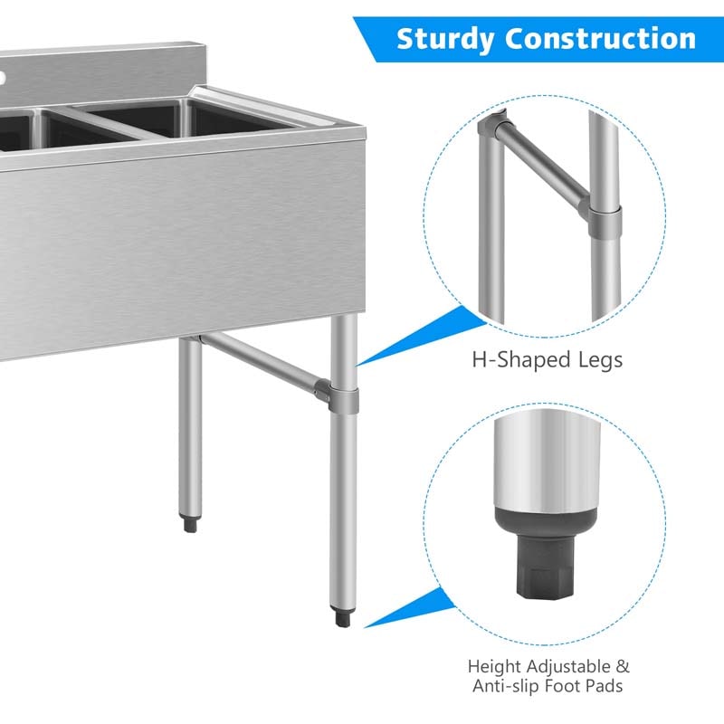 Eletriclife Stainless Steel Utility Sink with 3 Compartment Commercial Kitchen Sink