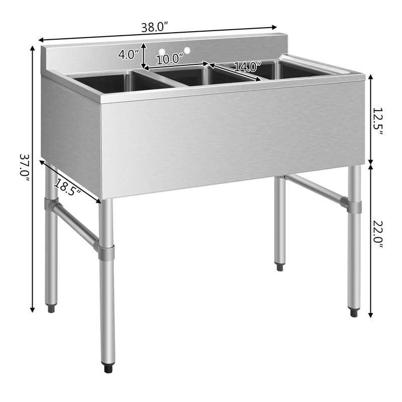 Eletriclife Stainless Steel Utility Sink with 3 Compartment Commercial Kitchen Sink