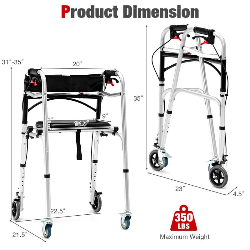 Eletriclife Standard Walker 2-button Folding Walker with 5 inch Wheels