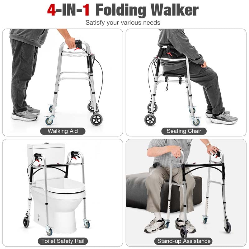 Eletriclife Standard Walker 2-button Folding Walker with 5 inch Wheels
