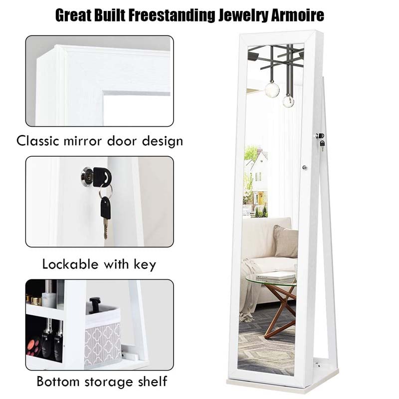 Eletriclife Standing Lockable Jewelry Storage Organizer with Full-Length Mirror