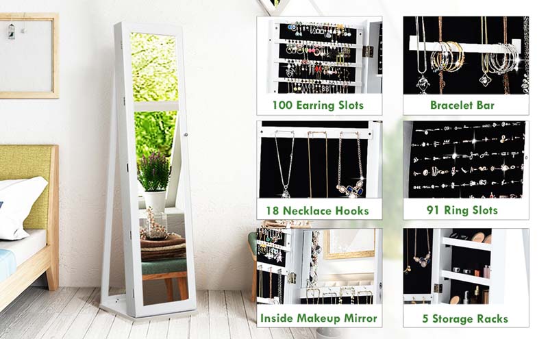 Eletriclife Standing Lockable Jewelry Storage Organizer with Full-Length Mirror