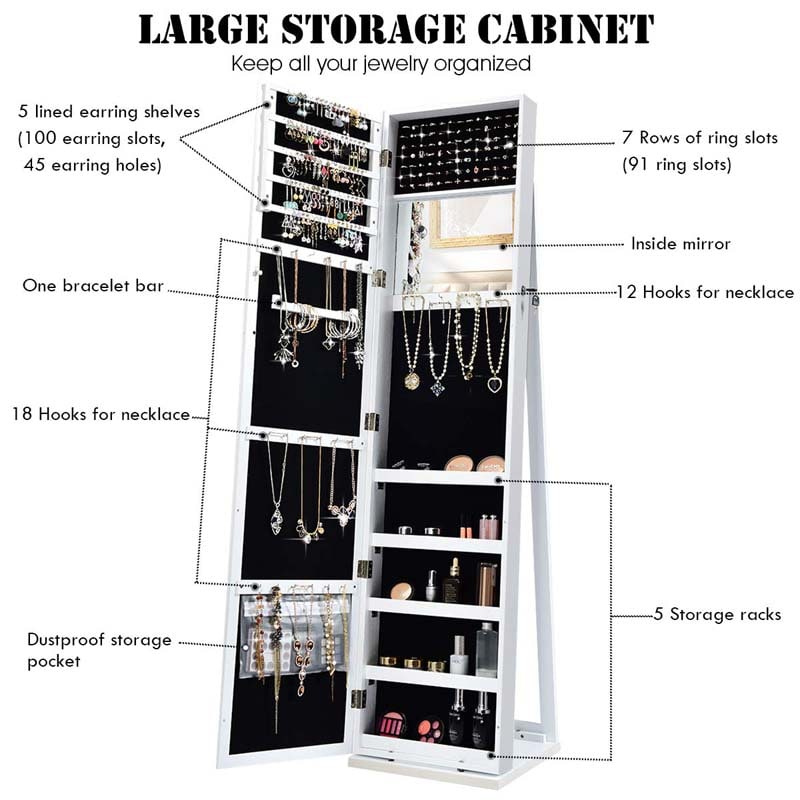 Eletriclife Standing Lockable Jewelry Storage Organizer with Full-Length Mirror