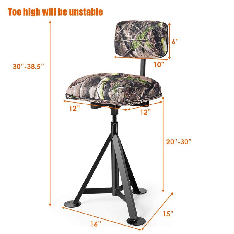 Eletriclife Swivel Hunting Chair Tripod Blind Stool with Detachable Backrest