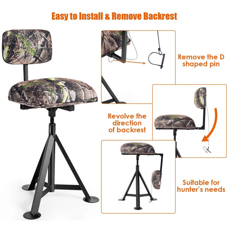 Eletriclife Swivel Hunting Chair Tripod Blind Stool with Detachable Backrest