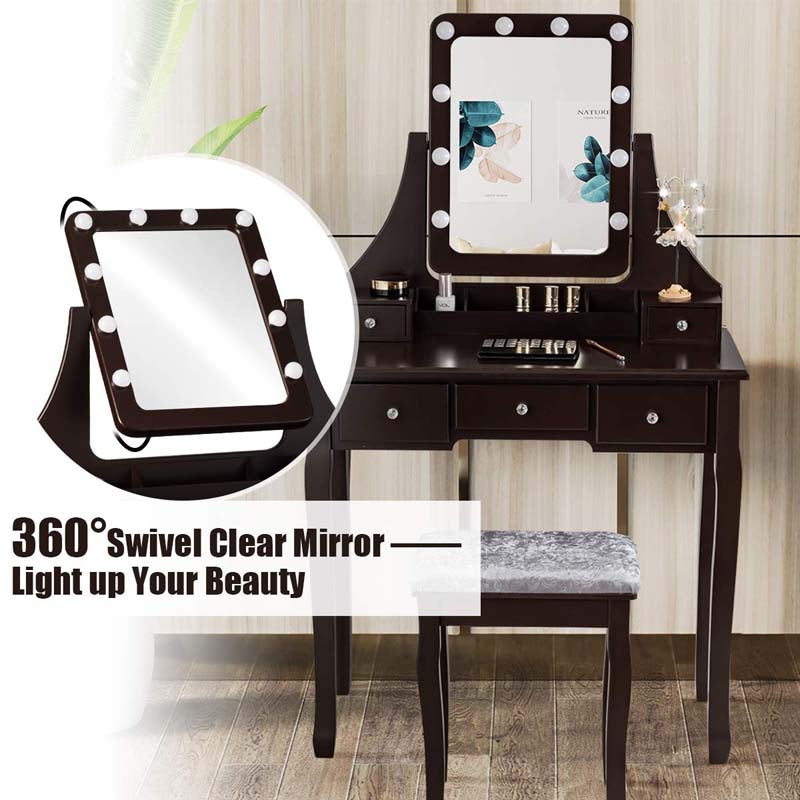 Eletriclife Vanity Dressing Table Set with 10 Dimmable Bulbs