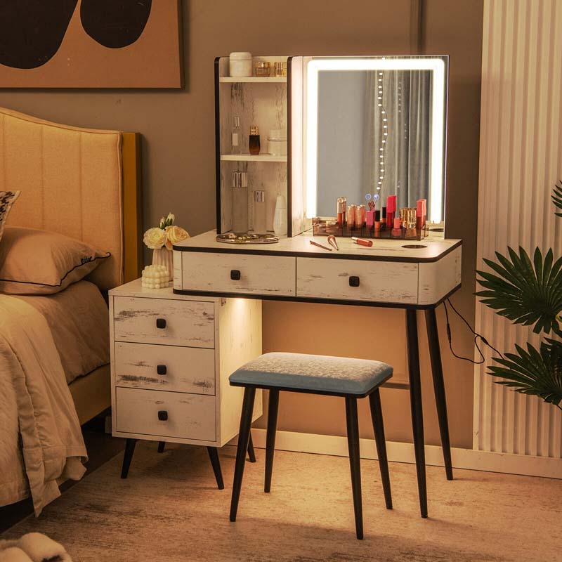 Eletriclife Vanity Makeup Table Set with Lighted Mirror