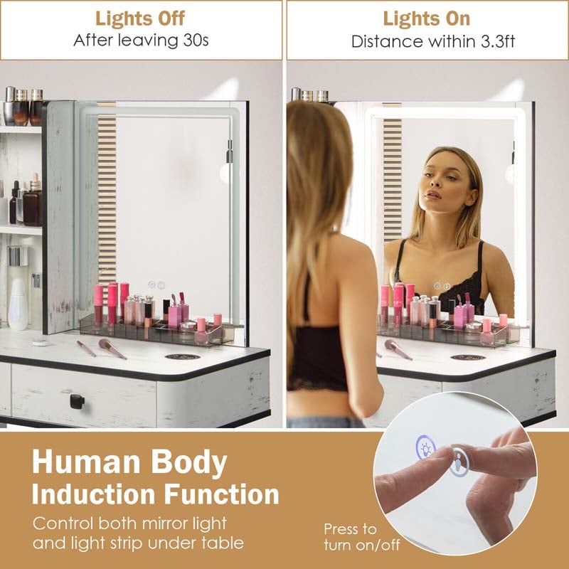 Eletriclife Vanity Makeup Table Set with Lighted Mirror