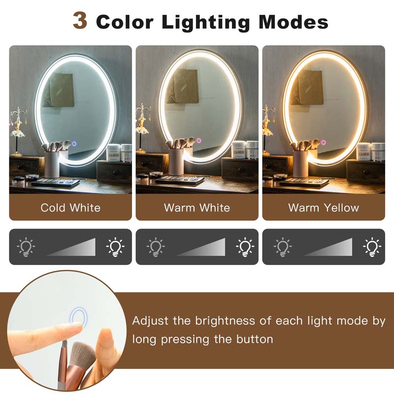 Eletriclife Vanity Table Set with 3-Color Lighted Dimmable Mirror