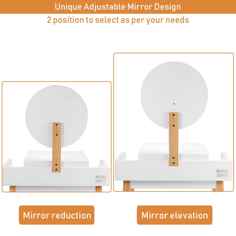 Eletriclife Vanity Table Set with Height Adjustable Round Mirror