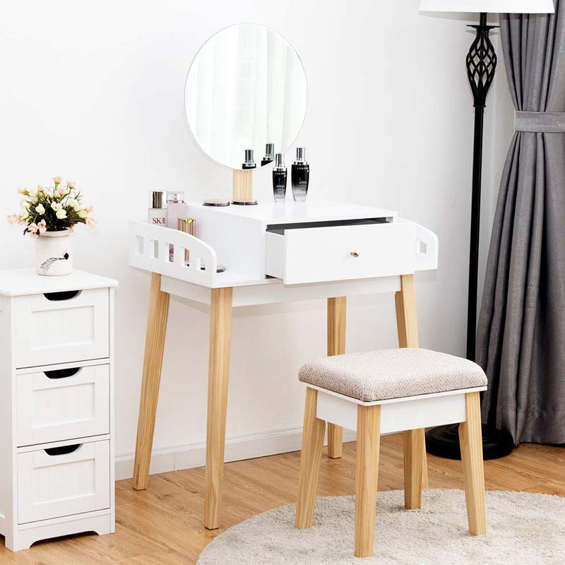 Eletriclife Vanity Table Set with Height Adjustable Round Mirror