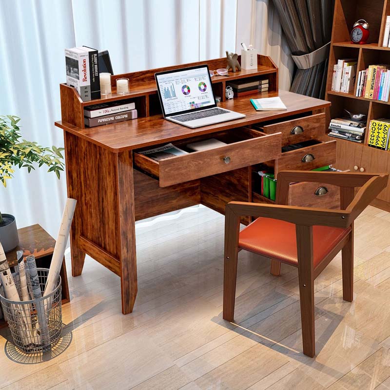 Eletriclife Vintage Computer Desk with Storage Shelves and 4 Drawers Rustic Brown