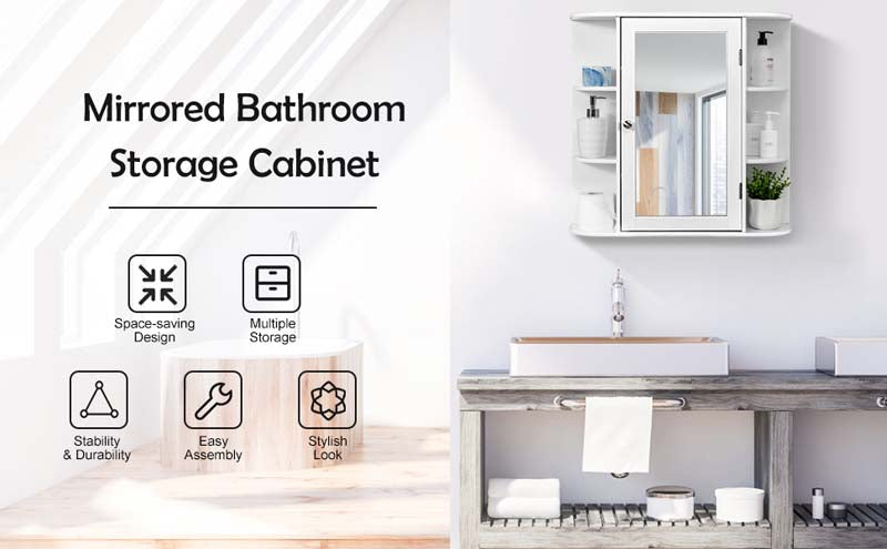 Eletriclife Wall Mounted Bathroom Storage Cabinet with Mirror