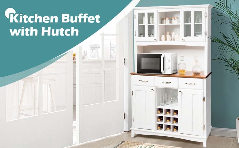 Eletriclife Wood Buffet Hutch Cabinet with 3 Large Drawers