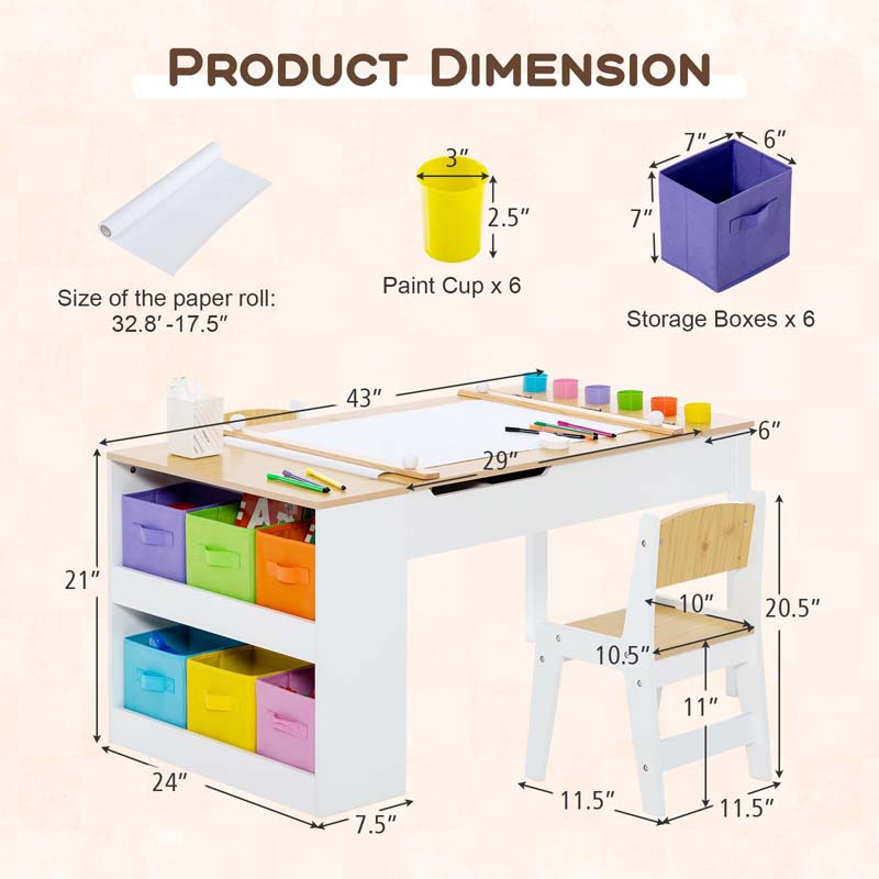 Eletriclife Wood Kids Art Table & Easel Set with 2 Chairs