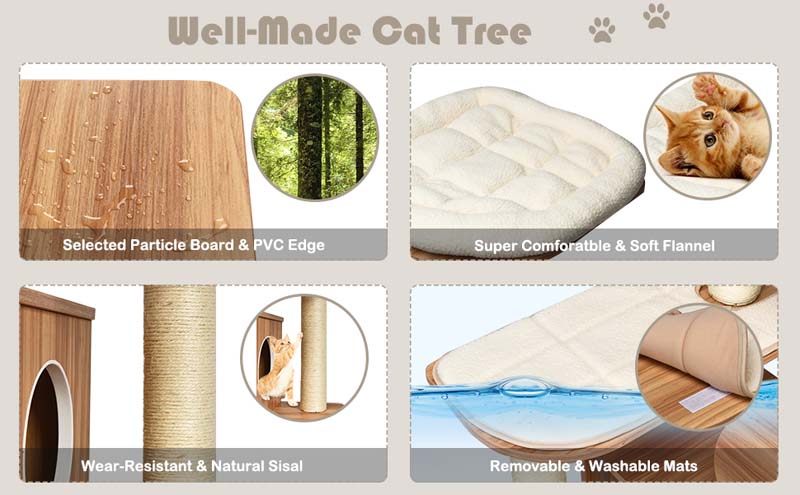 Eletriclife Wood Multi-Layer Platform Cat Tree with Scratch Resistant Rope