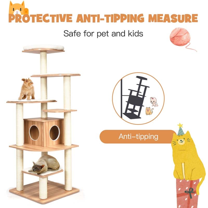 Eletriclife Wood Multi-Layer Platform Cat Tree with Scratch Resistant Rope