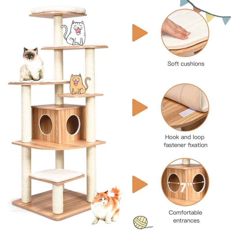 Eletriclife Wood Multi-Layer Platform Cat Tree with Scratch Resistant Rope