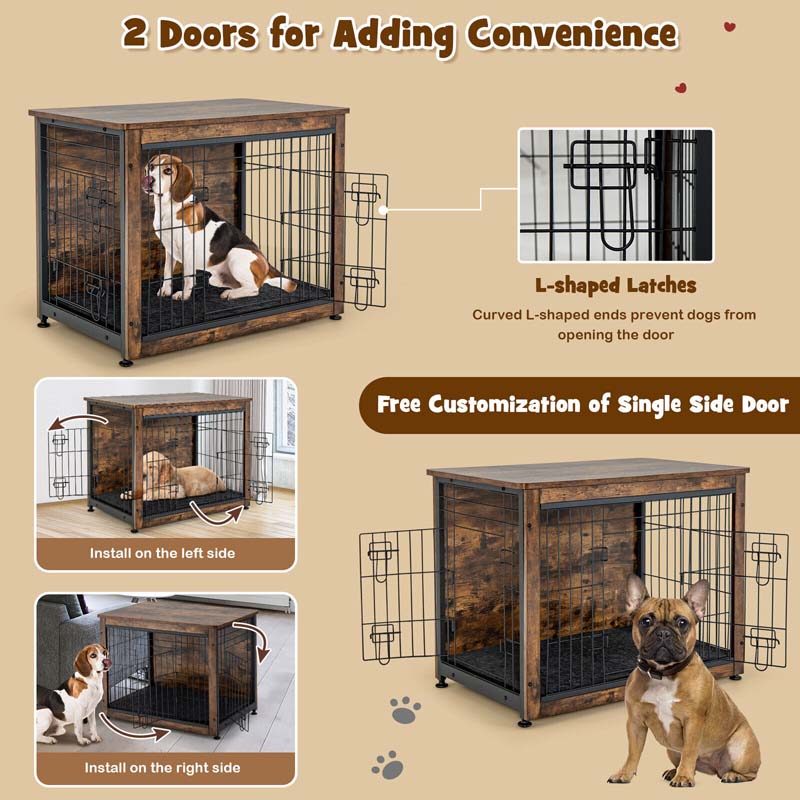 Eletriclife Wooden Dog Crate Furniture with Tray and Double Door