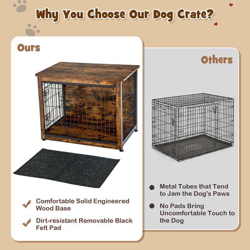 Eletriclife Wooden Dog Crate Furniture with Tray and Double Door