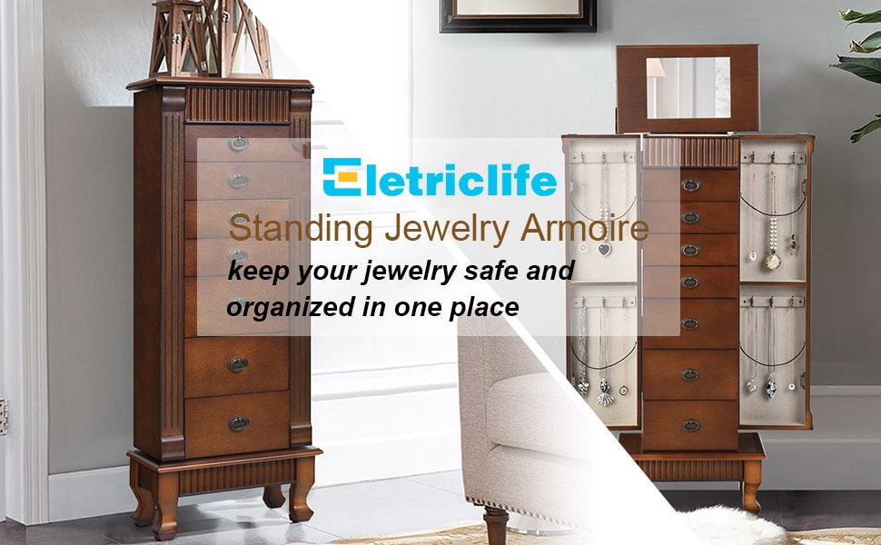 Eletriclife Wooden Jewelry Armoire Cabinet Storage Chest