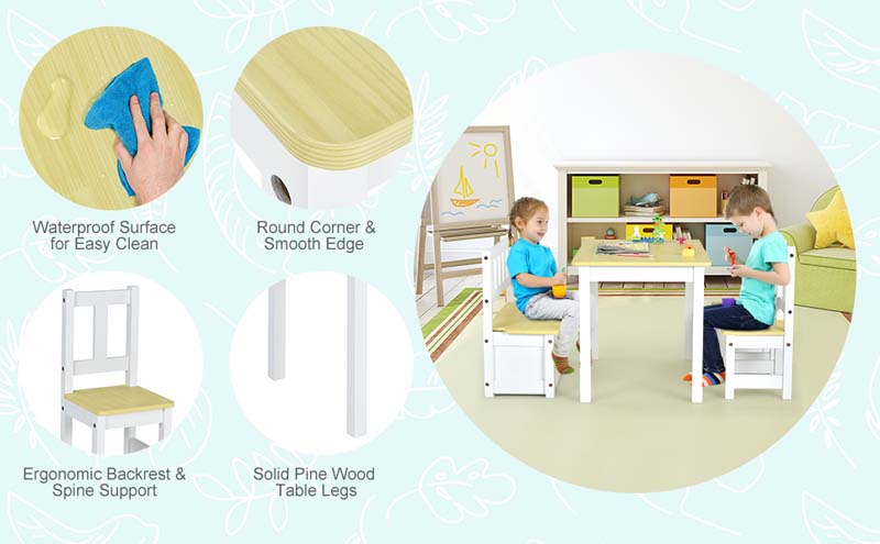 Eletriclife Wooden Kids Study Desk and Chair Set with Storage Cabinet and Bulletin Board