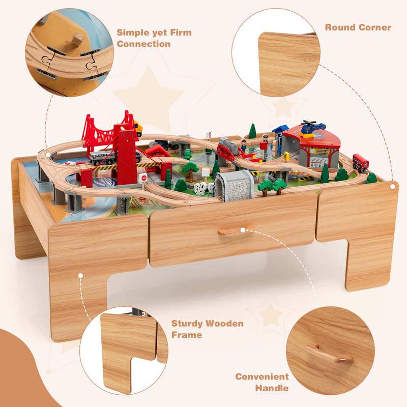 Eletriclife Wooden Toddler Train Table Set with Reversible Tabletop