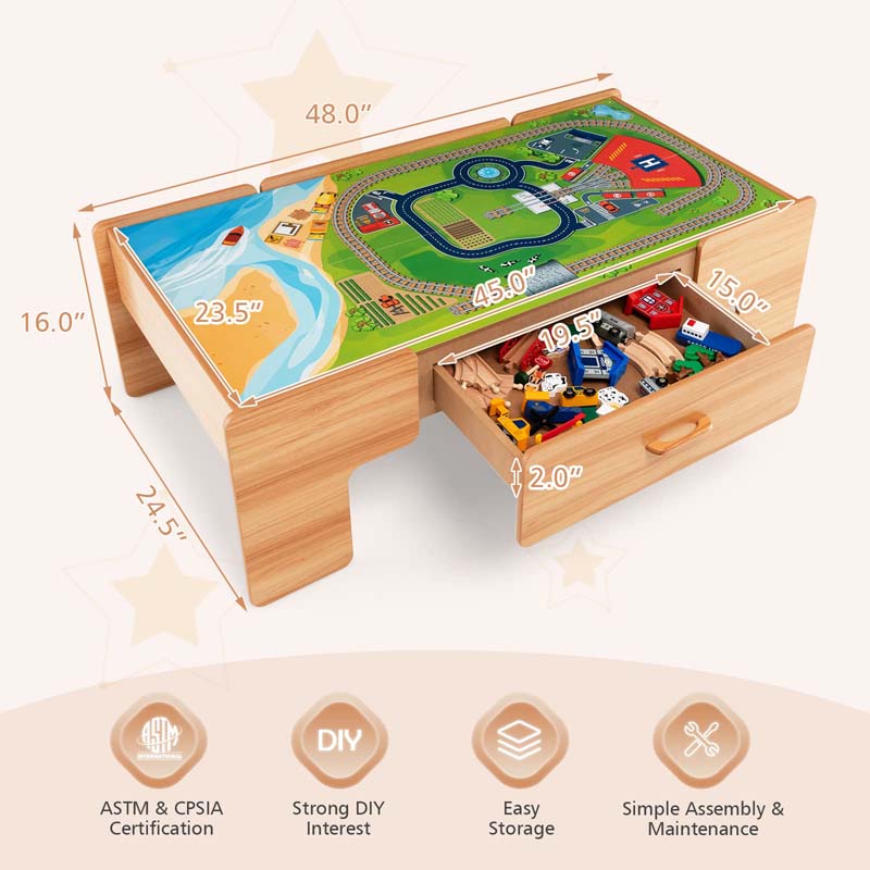 Eletriclife Wooden Toddler Train Table Set with Reversible Tabletop