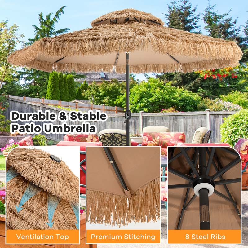 Eletriclife 10 Feet Hawaiian Style Solar Lighted Thatched Tiki Patio Umbrella