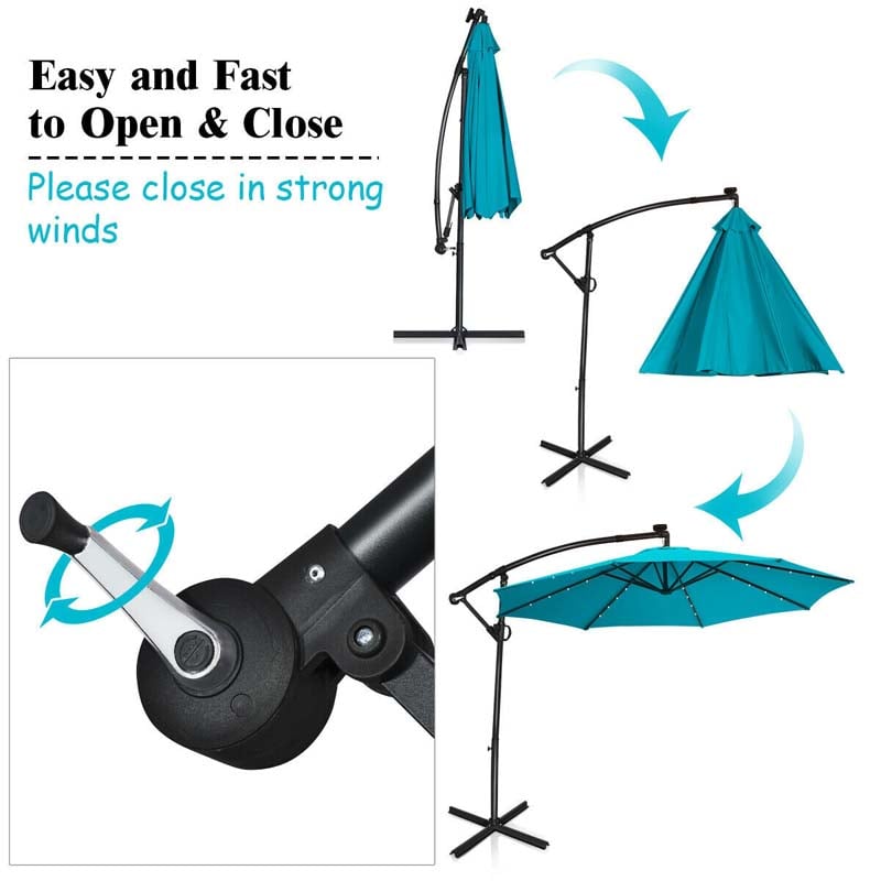 Eletriclife 10 Feet Solar Powered LED Patio Offset Umbrella without Weight Base