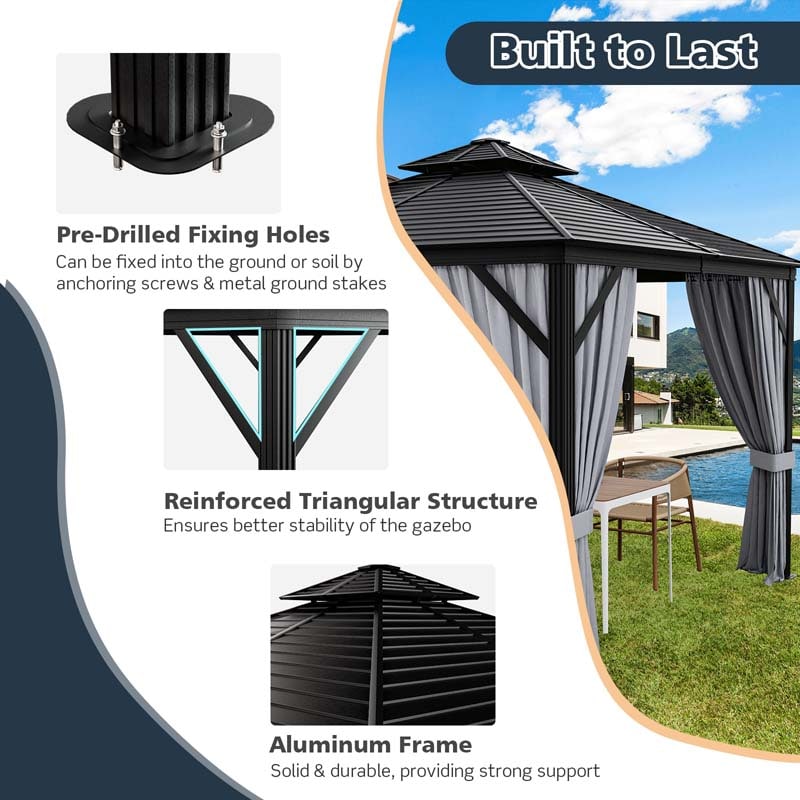 Eletriclife 10 x 10 Feet Double-Top Hardtop Gazebo with Galvanized Steel Roof