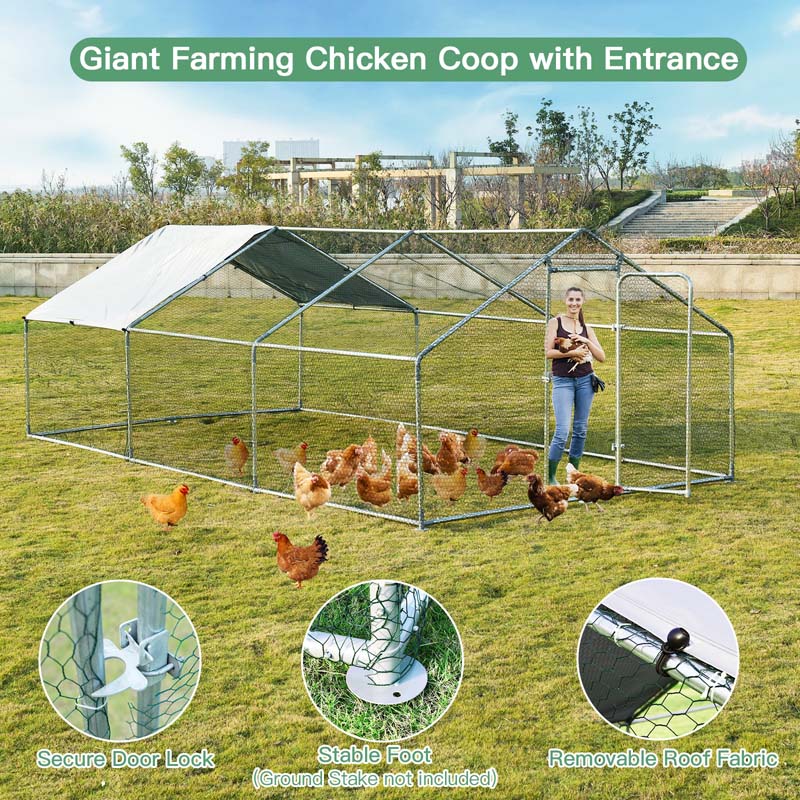 Eletriclife 10 x 20 Feet Large Walk in Chicken Coop Cage with Roof Cover