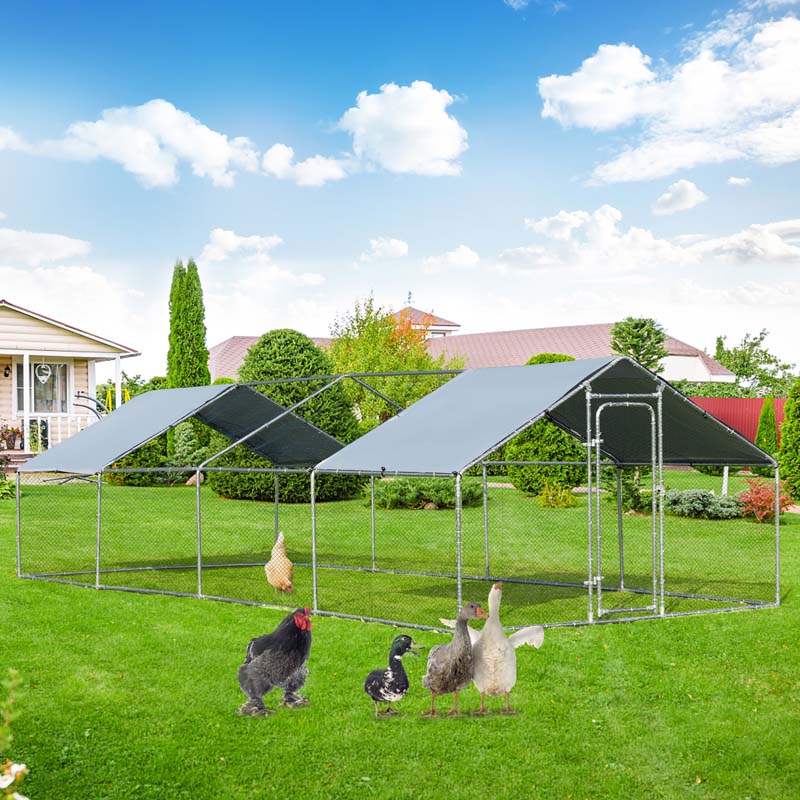 Eletriclife 10 x 26 Feet Large Walk In Chicken Coop with Roof Cover