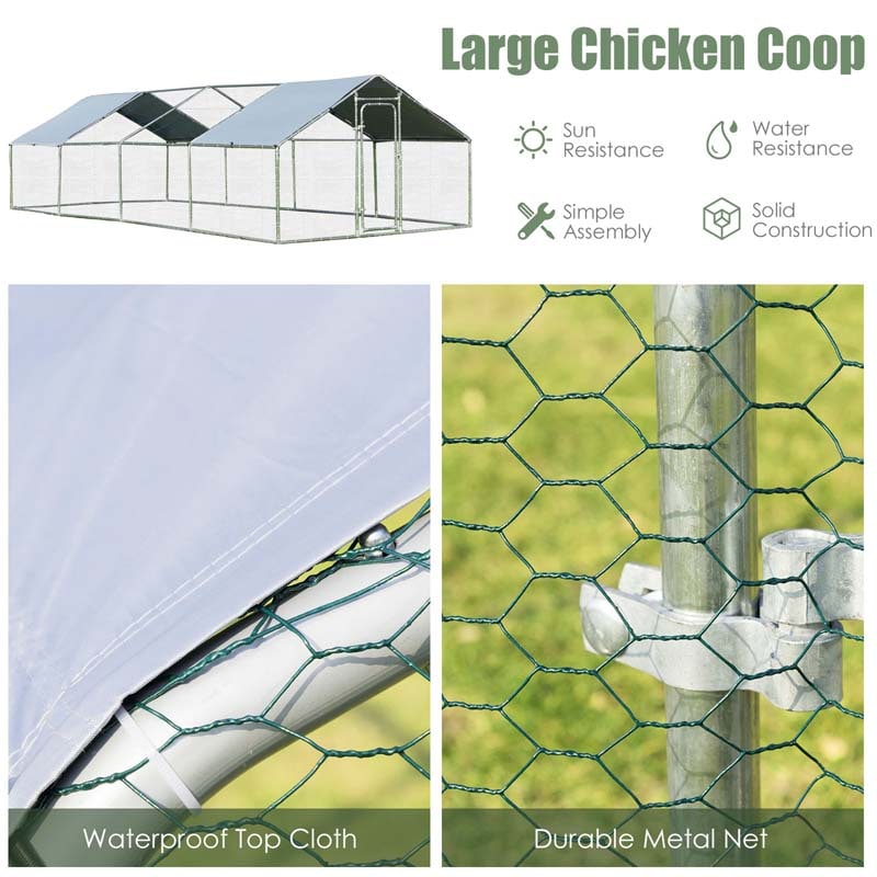 Eletriclife 10 x 26 Feet Large Walk In Chicken Coop with Roof Cover
